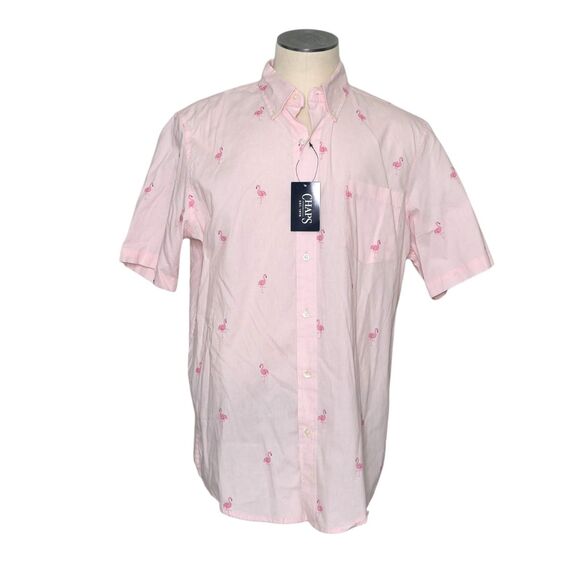 Chaps XL Men's Button Front Short Sleeve Shirt Flamingo Beach Tropical Golf Pink - Picture 1 of 15